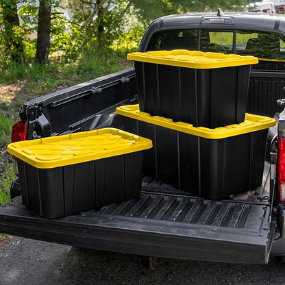 Sterilite 4-Pack Industrial Tote, Plastic Storage Container Bins with Lids, 38 Gallon - Heavy-Duty Organizing Containers for Closet, Bathroom, and Office
