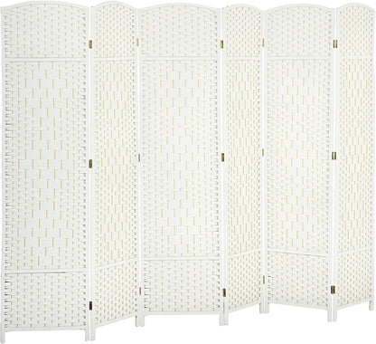 HOMCOM 6 Panel Room Divider, 6' Tall Folding Privacy Screen, Hand-Woven Freestanding Wall Partition for Home Office, Bedroom, White