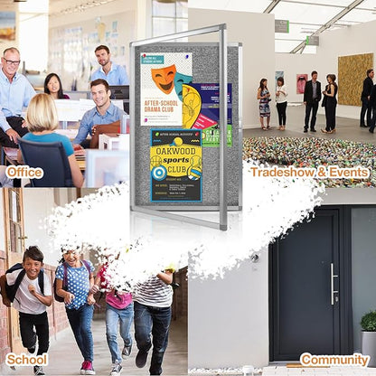 Enclosed Bulletin Board,Outdoor Weatherproof, Display Case Message Board with Acrylic Locking Door, Felt Grey,Aluminum Frame,36x24 Inch (5xA4)