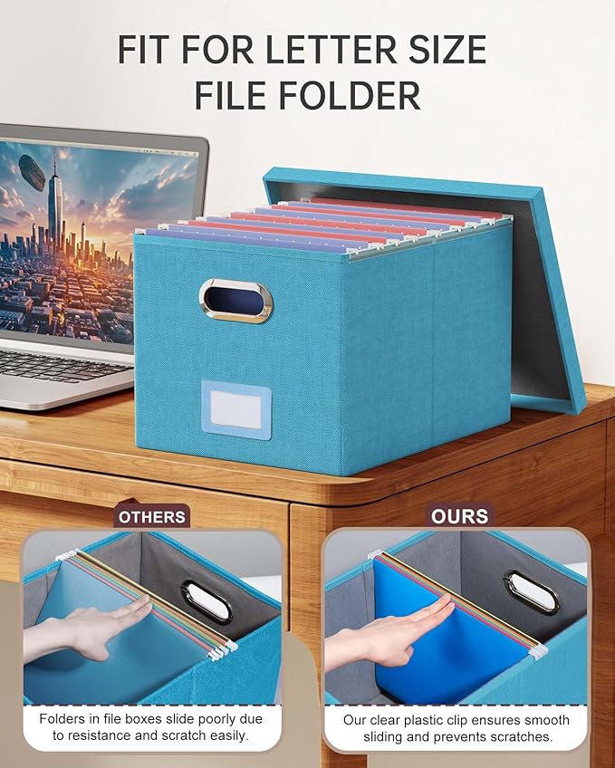 2 Pack File Storage Organizer, Document Organizer, Portable File Box with Lid, Fit for Letter/Legal File Folder Storage,Calamine Blue+Cobalt Green,Box only