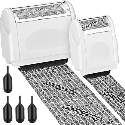 Nezyo 2 Pack Identity Protection Roller Stamp Identity Theft, Confidential, Privacy Roller Stamp Information Blocker and 4 Pack Refill Ink for ID Account Data Address Security(White)