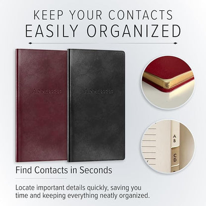 Gallery Leather Small Address Book with Alphabetical Tabs up to 403 Records, Leather Notebook Hardcover, Telephone and Address Books - 6 x 3.25, Camden Kiwi