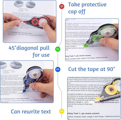 4 Pcs Colorful Correction Tape, 39.4 Ft White Tear-Resistant | Wrong Out Bulk, Instant Corrections Easy To Use Applicator, Tape Width 0.2 in Clear, for School Office, Note Taking, Journal