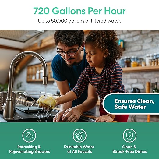 Brio Whole House Water Filter System for Heavy Metal Reduction w/Gauge & Fast-Flow GAC + KDF Filter 4.5" x 10" | Improves Taste & Protects Home Appliances | 720 GPH | 50,000 Gallons or 6 Months