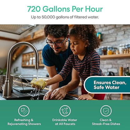 Brio Whole House Water Filter System for Heavy Metal Reduction w/Gauge & Fast-Flow GAC + KDF Filter 4.5" x 10" | Improves Taste & Protects Home Appliances | 720 GPH | 50,000 Gallons or 6 Months