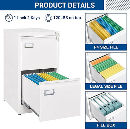 Fesbos 2 Drawers Vertical File Cabinets - 17.8" Deep Lockable Filing Cabinet - Metal Storage Cabinets for Home Office to Hanging Files Letter/Legal/F4/A4 Size