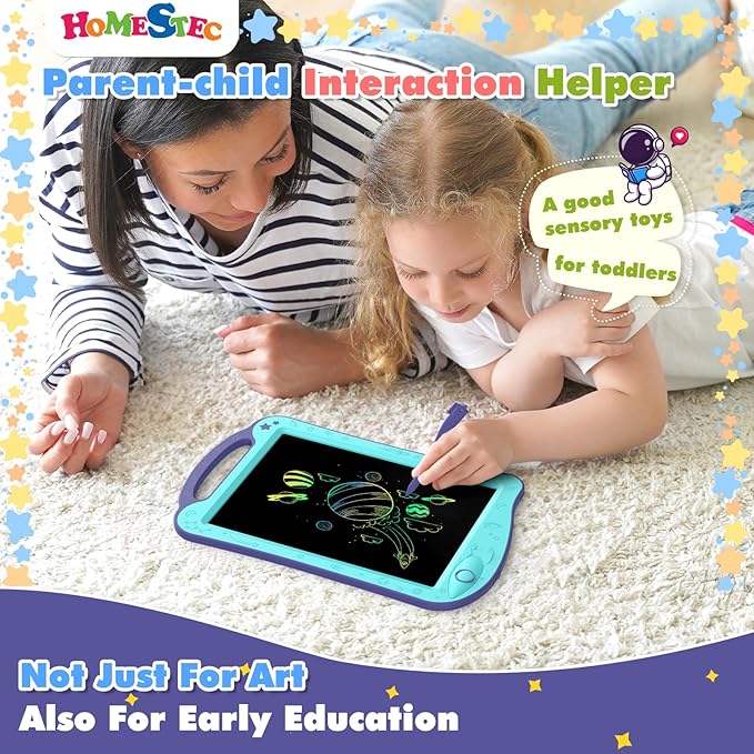 [ClimatePartner Certified] HOMESTEC Astrodraw Drawing Pad, Colorful LCD Writing Tablet for Kids, Doodle Board for Toddlers 3 4 5 6 Years Old, Travel Toy Birthday Gift for Boys Girls (Aqua/Purple)