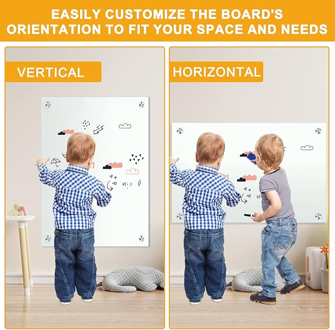H-Qprobd Glass Whiteboard 36"x24" Magnetic Dry Erase White Board for Wall, Includes 12 Magnets, 8 Markers and 2 Erasers