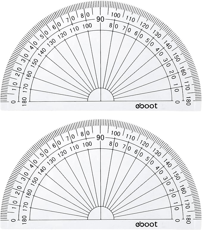 EBOOT 25 Pcs Math Protractors Plastic Protractor 180 Degrees, 4 Inches (Clear)
