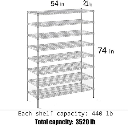 Regal Altair 21" Deep x 54" Wide x 74" Height Wire Shelving Kit | 8-Tier | NSF Commercial Storage Rack Unit