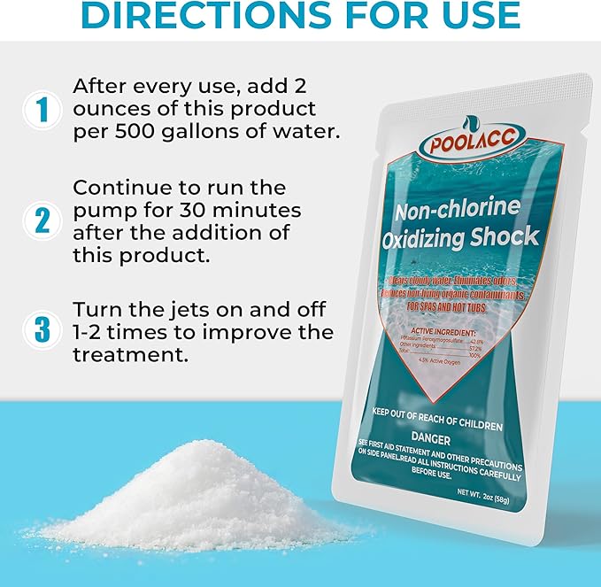 Non-Chlorine Spa Shock Oxidizer for Hot Tub, Chlorine-Free Treatment & Enhanced Oxidizing Shock for Hot Tubs & Spas, Single Dose Packets for Easy Hot Tub Maintenance & Treatment - 6 Packs (0.75lbs)