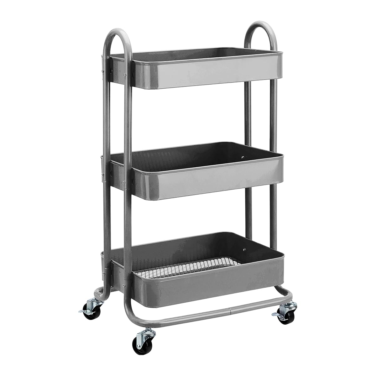 3-Tier Rolling Utility or Kitchen Cart, Lockable Wheels, Multifunctional Storage, Mobile Shelving Unit, Metal Storage Organizer, Charcoal