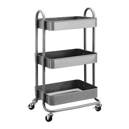 3-Tier Rolling Utility or Kitchen Cart, Lockable Wheels, Multifunctional Storage, Mobile Shelving Unit, Metal Storage Organizer, Charcoal