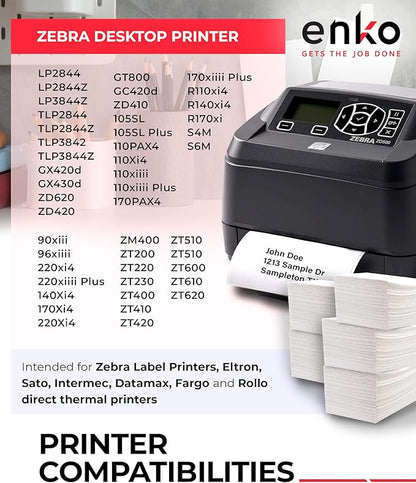 enKo 1 Stack/2000 Labels 4" x 6" Fanfold Direct Thermal Label Compatible for Rollo Zebra Printer - Shipping, Mailing, Postage, Perforated, Permanent Adhesive (2 Labels/Fold)
