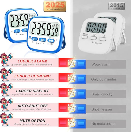 AyayaBoss 2-Pack Magnetic Kitchen Timers for Cooking, Digital Stop Watch Countdown Timer for Kids, Teachers, Classroom, Office, Exercise - Battery Included