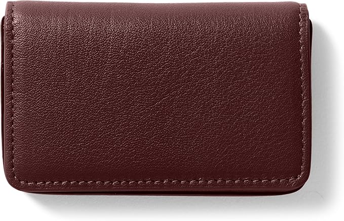 Leatherology Bordeaux Business Card Case, Magnetic Closure ID Holder, Full Grain Leather
