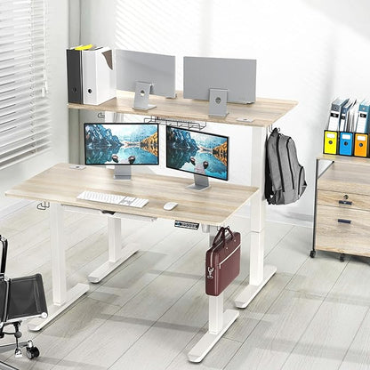 SHW 48-Inch Electric Height Adjustable Standing Desk with Drawer, Memory Preset and Cable Management Tray, Maple