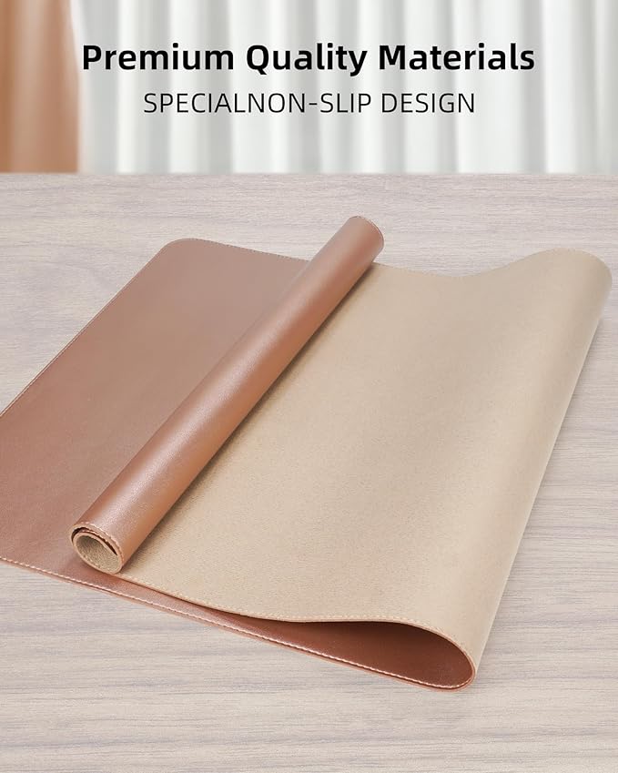Leather Desk Pad Protector, Mouse Pad, Office Desk Mat, Non-Slip PU Leather Desk Blotter, Laptop Desk Pad, Waterproof Desk Writing Pad for Office and Home (Champagne Gold, 31.5" x 15.7")