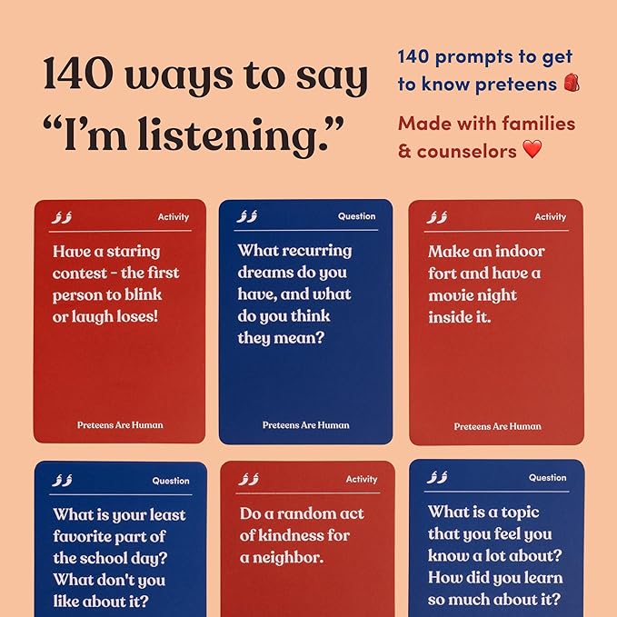 Preteens are Human | 140 Conversation Cards to Help You Get to Know Preteens | Card Game for Middle School Preteens | Designed by Experts for Grades 6-8 | Ages 11-13+