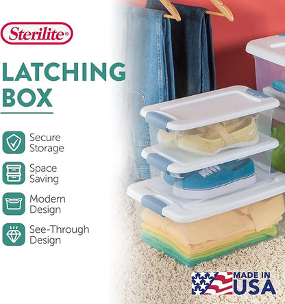 Sterilite 24-Pack Latching Box, Under Bed Storage Bins with Lids, Clear Plastic, 6 Quart - Heavy-Duty Organizing Containers for Closet, Bathroom, and Office