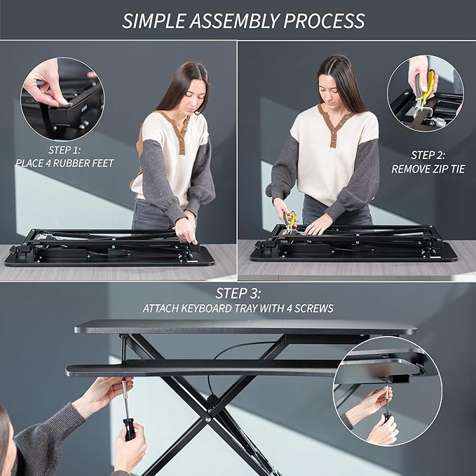 VIVO 32 inch Desk Converter, K Series, Height Adjustable Sit to Stand Riser, Dual Monitor and Laptop Workstation with Wide Keyboard Tray, Reclaimed Wood Top, Black Frame, DESK-V000KP