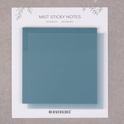 DiverseBee 50 Sheets Pastel Transparent Sticky Notes, 3x3” Clear Sticky Tabs, Translucent Page Flags Book Markers Stickers, Planner Accessories, Bible Journaling Study Office School Supplies (Mist)