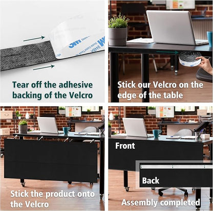 EcoBrisa 48" Under Desk Privacy Panel with Cable Management Organizer Sleeve Self-Adhesive Modesty Panel for Cord Organizer Pockets and Desk Skirt for Home Office or Standing Workstation