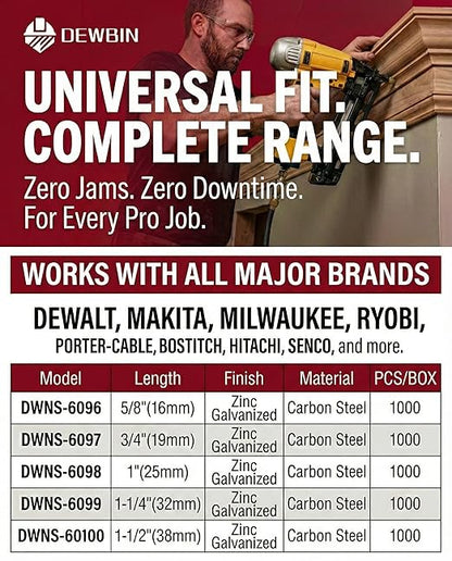 DEWBIN 18 Gauge Narrow Crown Staples, 1000 Cts 1-Inch 18GA Heavy Duty Galvanized Upholstery Staples for Electric or Pneumatic Narrow Crown Stapler Guns