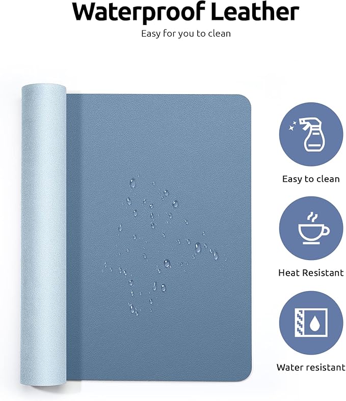 YSAGi Leather Desk Protector, Office Mat, Large Mouse Mat, Non-Slip PU Leather Blotter, Laptop Desk Pad, Waterproof Writing Pad for Office and Home (Blue, 35.4" x 17")