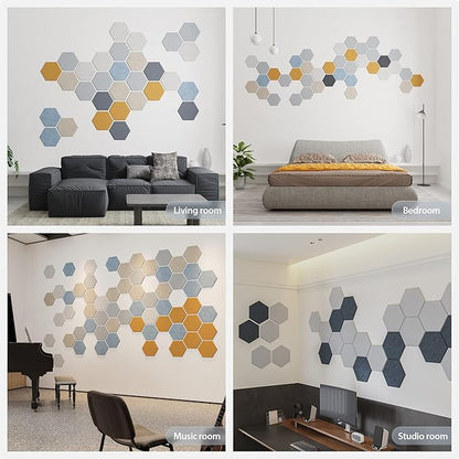 Amantech 12 Pack Acoustic Panels Self Adhesive Sound Proof Foam, High Density Sound Acoustic Panel, 12X10.23X0.4 Inch Hexagon Panels in Home, Office, Reccording Room, Studio,and more(Dark Blue)