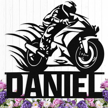 Custom Motorcycle Metal Signs Personalized Dirt Biker Name Sign Custom Garage Decor Motorbikes Wall Art Decor Motorcycle Sign Men Room Decorate Gifts for Men Husband Rider
