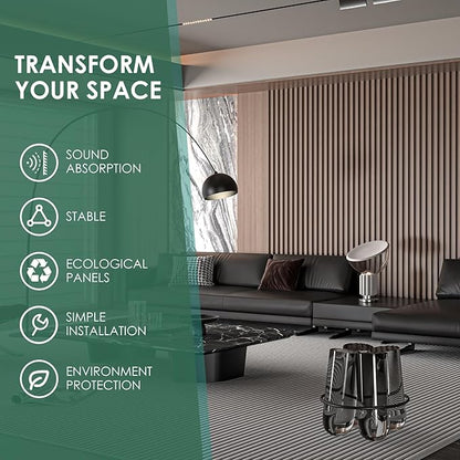 VallisCo 4-Piece Wood Slat Acoustic Panels for Stylish Interior Decor & Noise Reduction - 94.5" x 7.87" 3D Solid Wood Wall Panels for Ceiling and Wall, Covers 20.66 Sq Ft, Light Brown