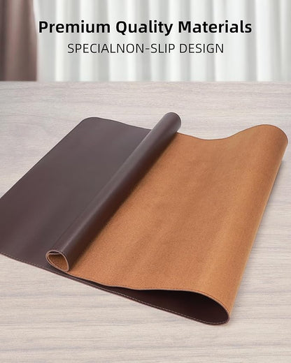 PU Leather Mouse Pad & Desk Mat - 31.5"x15.7" Large Non-Slip Office Desk Pad, Waterproof Laptop & Writing Surface, Premium Workstation Cover for Home & Office (Coffee Brown)