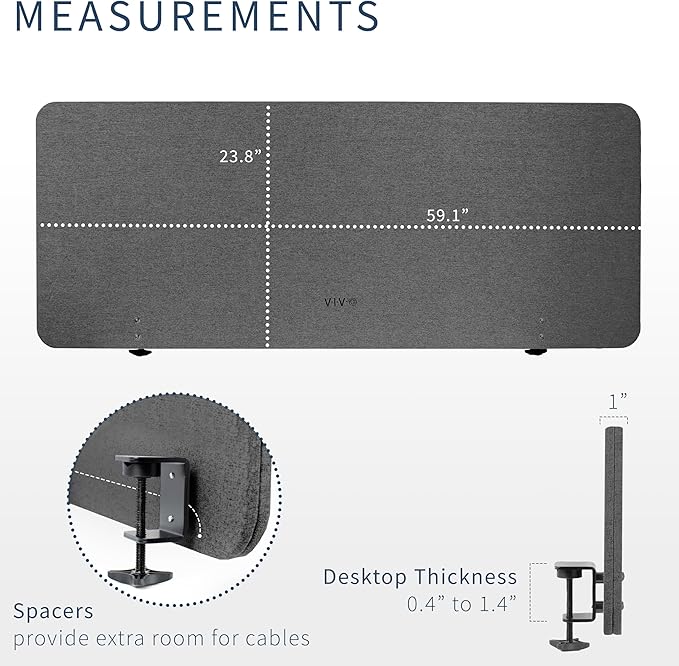 VIVO Clamp-on/Screw-on 60 x 24 inch Privacy Panel, Sound Absorbing Cubicle Desk Divider, Acoustic Partition, Dark Gray, PP-1-V060D