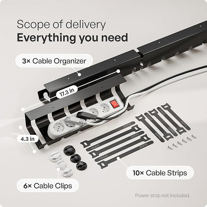 PAMO Cable Management Under Desk for Easy mounting Under-Table I Set of 3 - with 10X Cable Ties I Desk Organizer for Office/Home Office Table Thoughtful Cable Tray Holder