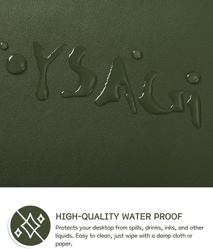 YSAGi Non-Slip Leather Desk Pad L Size, Waterproof Laptop Computer Desk Keyboard Mat, Table Protector Blotter Mat, Large Mouse Pad for Office/Work/Home/Decor(Olive Green, 35.4" x 17")