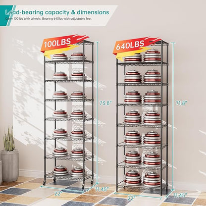 SINGAYE Shelf Closet Wire Shelving：Adjustable Metal Unit for Laundry Room Organization Bathroom Kitchen Home Storage with Wheels Pantry Rack Shelves
