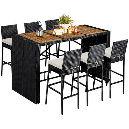 7 Piece Patio Dining Set Outdoor Acacia Wood Bar Table and Chairs