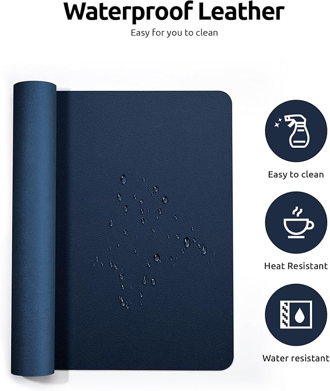 YSAGi Leather Desk Protector, Office Mat, Large Mouse Mat, Non-Slip PU Leather Blotter, Laptop Pad, Waterproof Writing Pad for Office and Home (Dark Blue, 31.5" x 15.8")