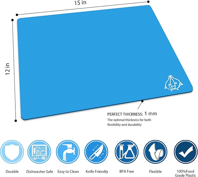 ZVP Plastic Cutting Boards for Kitchen, Flexible Cutting Mats, Colorful Chopping Boards with Food Icon, Non-Slip, Non Porous, BPA Free, Dishwasher Safe Rainbow