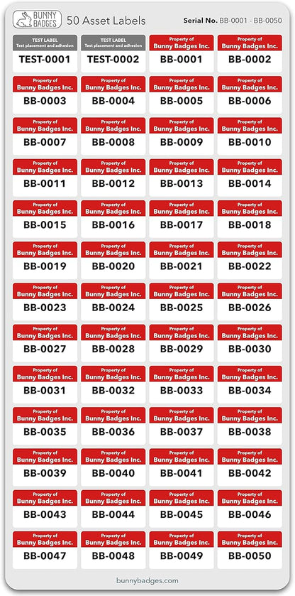 Custom Asset Tags - Asset Labels with Sequential Numbers - 1.2” x 0.7” (100-5000 Labels)