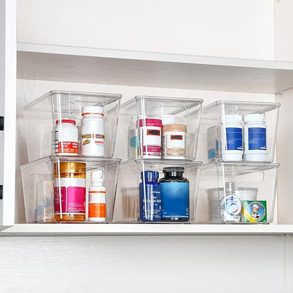 Vtopmart 6 Pack Clear Stackable Storage Bins with Lids, Medium Plastic Containers with Handle for Pantry Organizer and Storage,Perfect for Kitchen,Fridge,Cabinet, Closet,Bathroom Organization