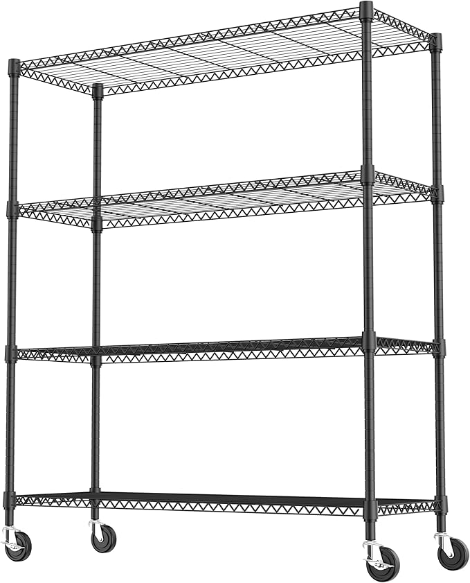 M MZG 4 Tiers Storage Shelves Load 1400LBS, Metal Shelving Wire Metal Shelving Unit Shelves for Storage Adjustable Garage Shelving for Pantry Kitchen Garage Black 17.7" D x 47.3" W x 62.7" H