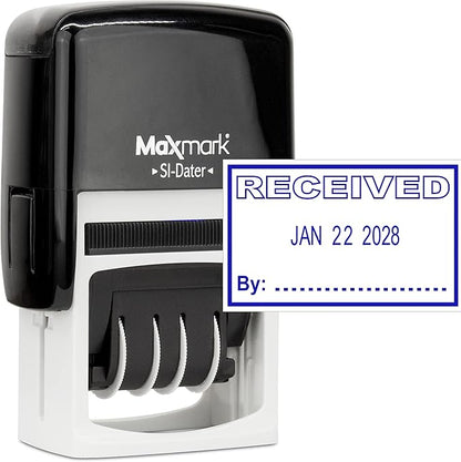 MaxMark Office Self Inking Date Stamp with Phrase Received - Blue Ink