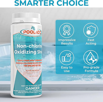 Non-Chlorine Spa Shock for Hot Tub -2.2 lbs×8 Packs, Chlorine-Free Shock Oxidizer Treatment for Hot Tubs, Spas and Swimming Pools, Fast Acting Oxidizing Shock for Crystal Clear Water, 17.6 lbs