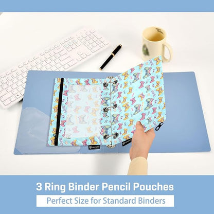 Mahjong Gambling Binder Pouches 3 Ring for Boys Girls School Office College Supplies Green White Doodle Pattern Pencil Pouches Case Bag with Clear Window and Zipper 2 Pack