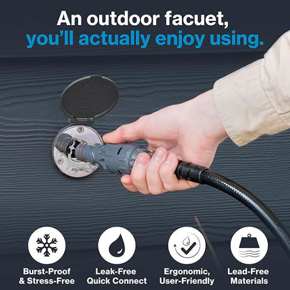 Aquor House Hydrant V1+ Frost Free Outdoor Faucet, Anti Siphon Valve with Quick Connect, Frost Proof Flush Wall Hose Bib, 2 inch Stem, 3-5/8 inch Install Depth, Slate Gray