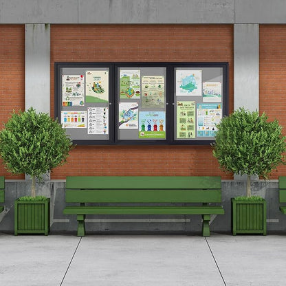 SWANCROWN Outdoor Bulletin Board 70x36in, Enclosed Bulletin Board with Locking Door for Office School Commerce, Grey Felt, Black Aluminum Frame