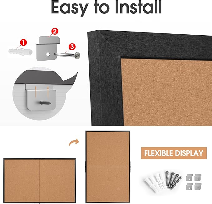 Board2by Extra Large Cork Bulletin Board 72" X 48", Foldable Notice Pin Board for Wall, Black Wood Framed 6'x4' Corkboard, Wall Mounted Noticeboard with 32 Push Pins for School, Home & Office