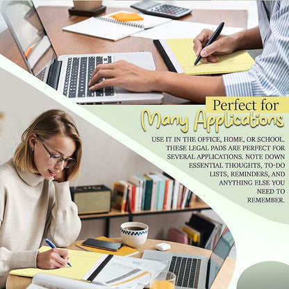 Emraw Jr. Legal pad, legal/wide Ruled Writing Pad. Perforated Edge. 5" X 8" Canary Yellow, Universal, Junior Size 50 sheets per Pad (Pack of 6)